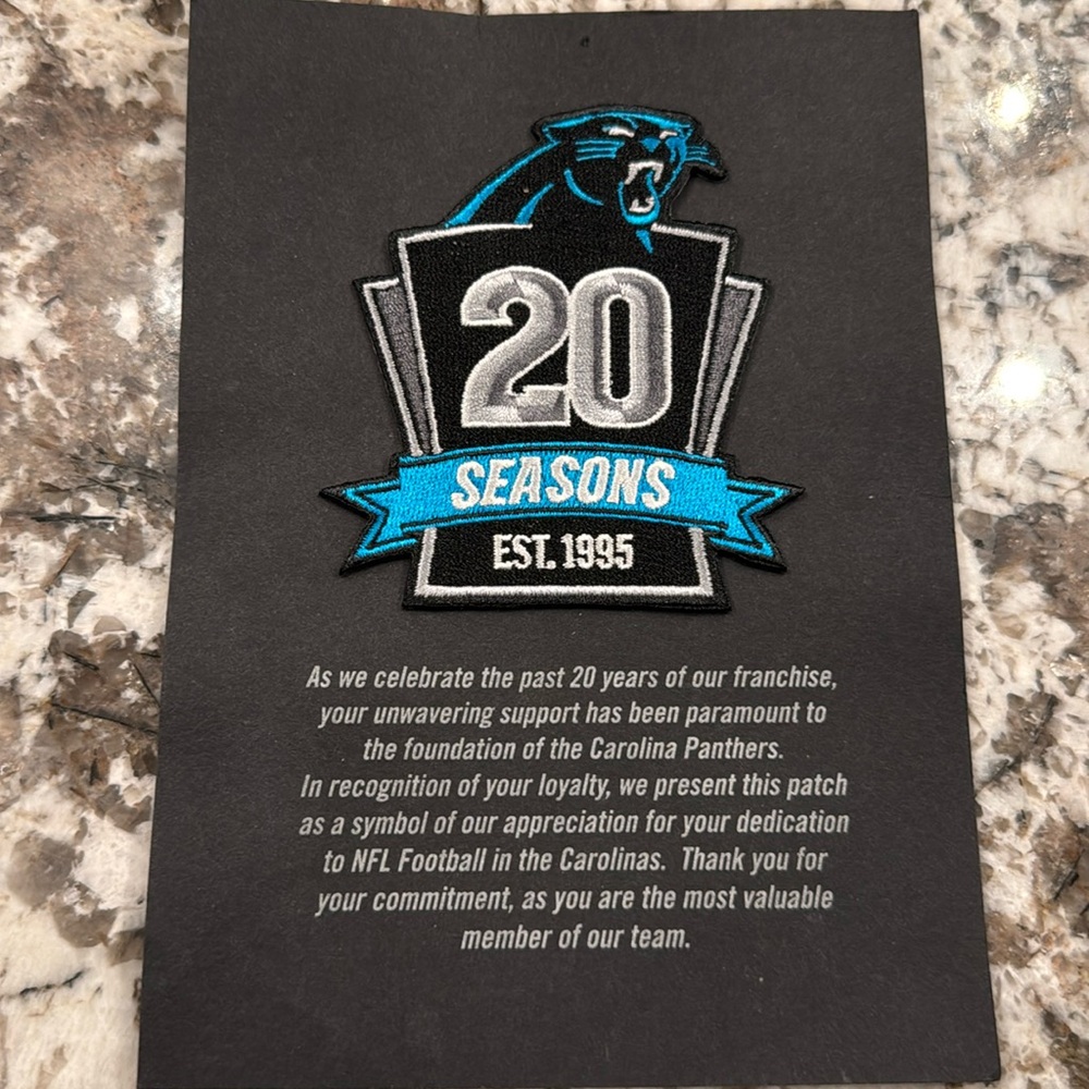 Old school vintage retro style patch Carolina Panthers 20th season